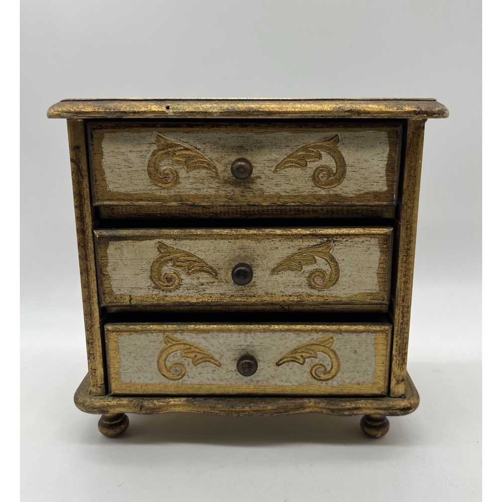 Vintage Music Jewelry Box Florentine Style Handpainted Gold Gilt WORKS Japan